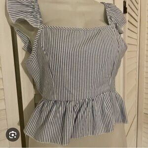 Blue and White Striped Ruffle Top